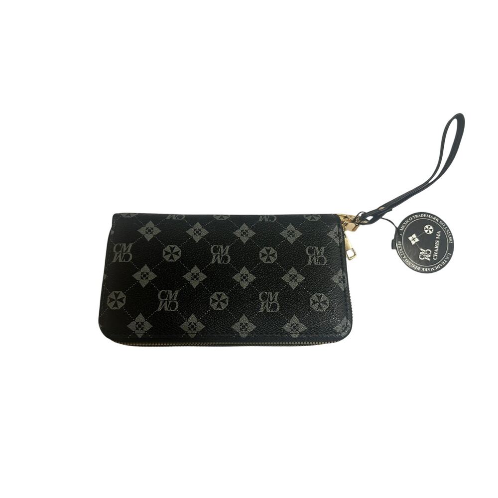 Charisma Black Logo Zip-Around Wristlet Wallet